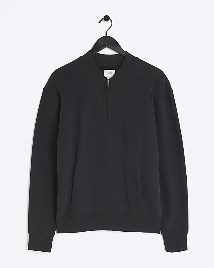 Black regular fit quarter zip sweatshirt