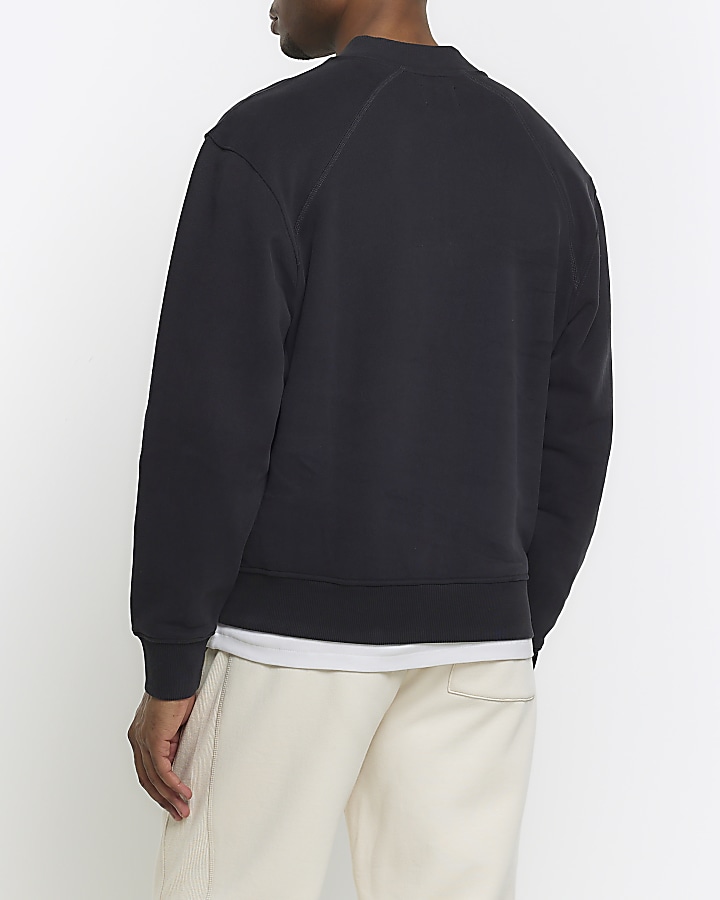 Black regular fit quarter zip sweatshirt