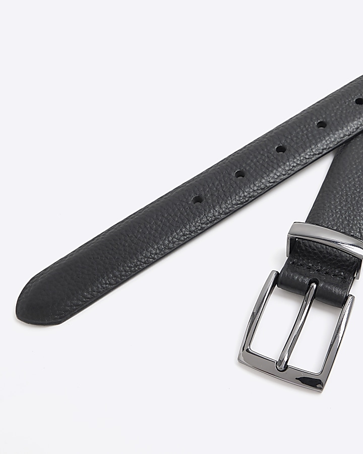 Black leather metal keeper belt
