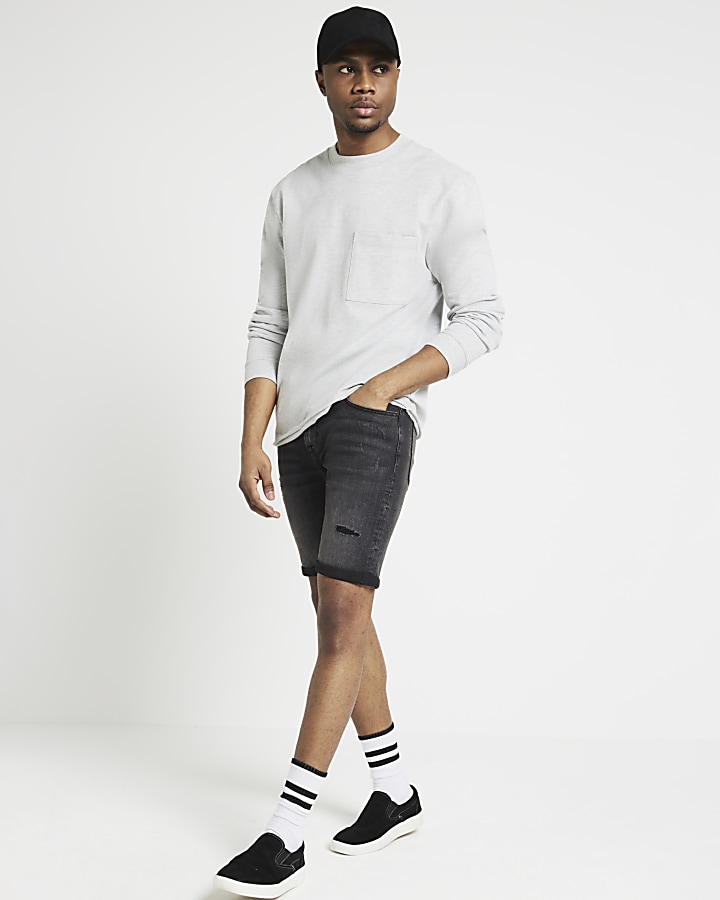 Black ripped clearance shorts river island