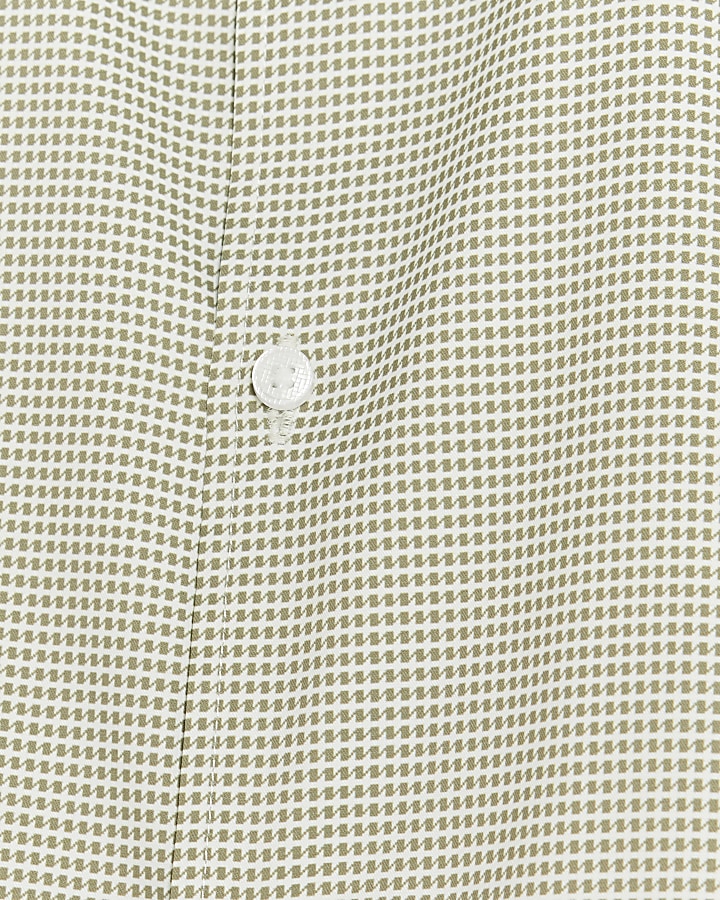 Khaki muscle fit geometric smart shirt