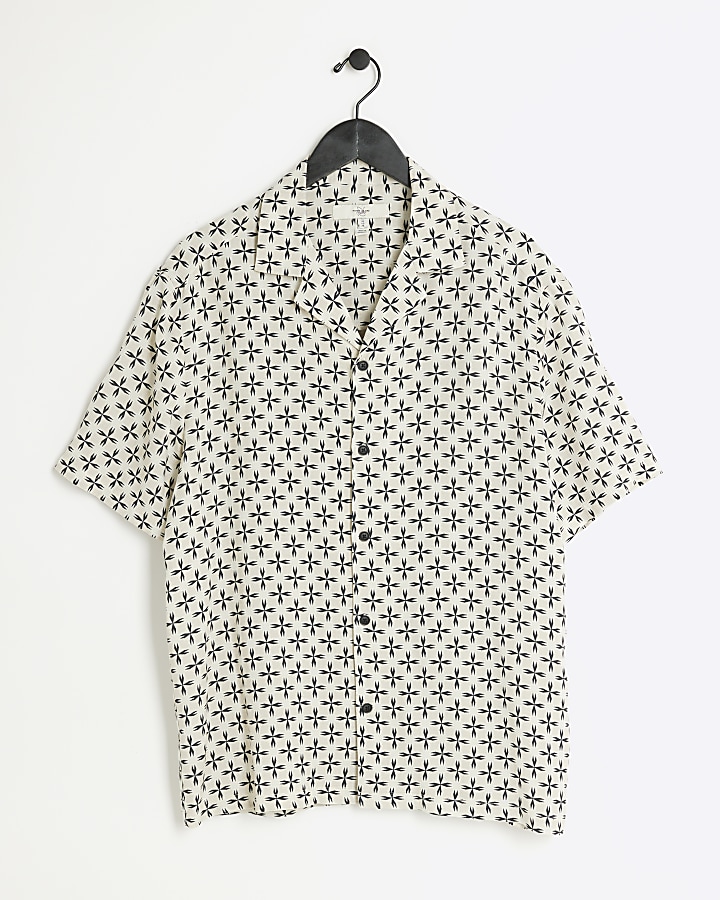 Ecru regular fit geometric revere shirt