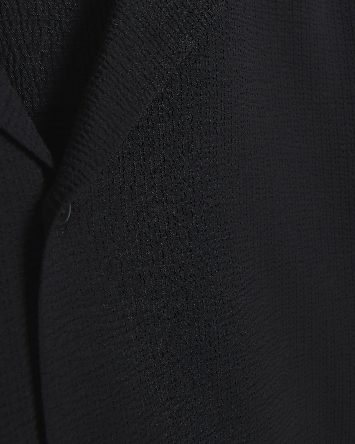 Black Regular Fit Seersucker Revere Shirt