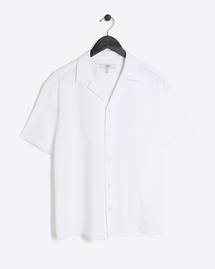 White Regular Fit Seersucker Revere Shirt