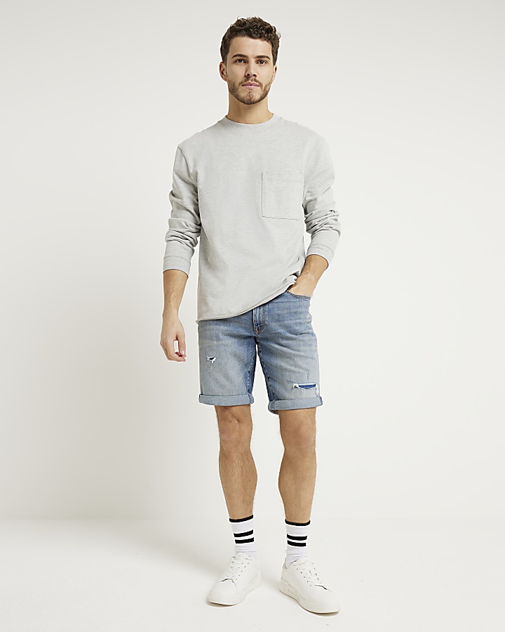 Blue skinny fit ripped denim shorts | River Island