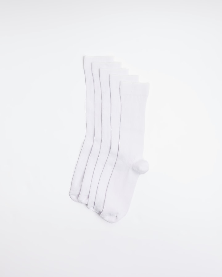 5PK white ribbed ankle socks
