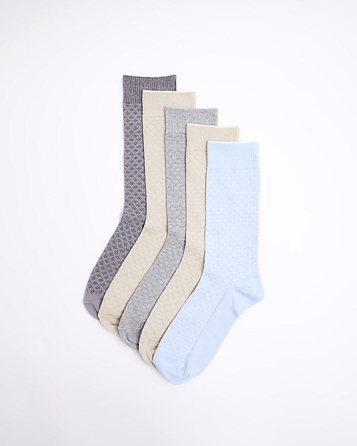 5PK blue textured ankle socks