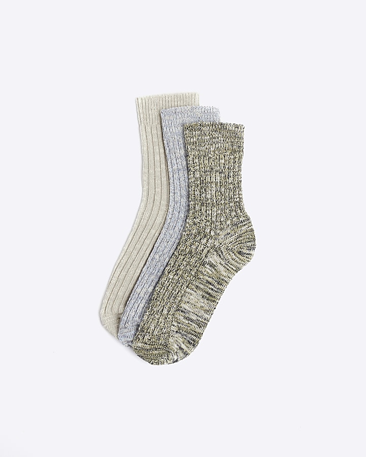 3PK grey twisted tube socks
