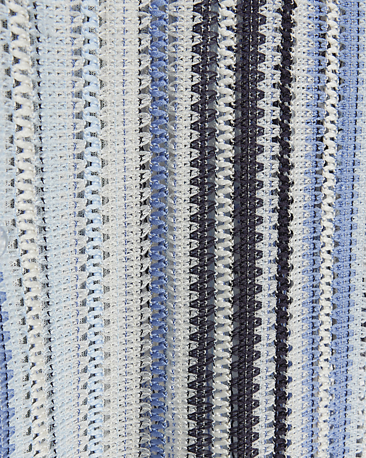 Blue regular fit crochet striped revere shirt