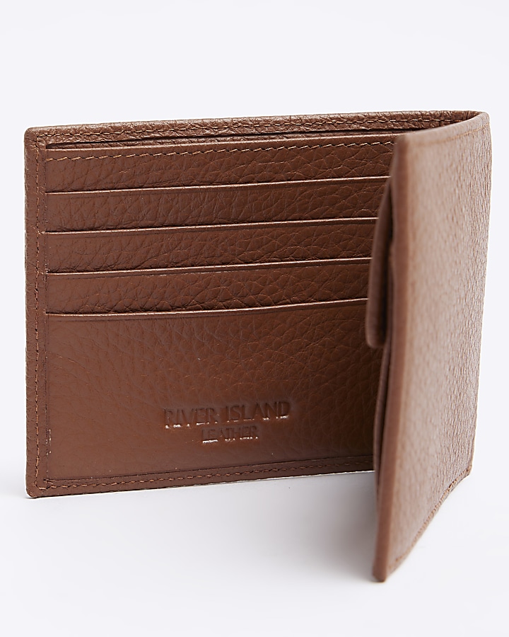 Brown pebbled leather wallet River Island