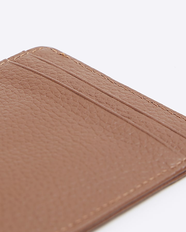 Brown leather RI decal pebbled card holder