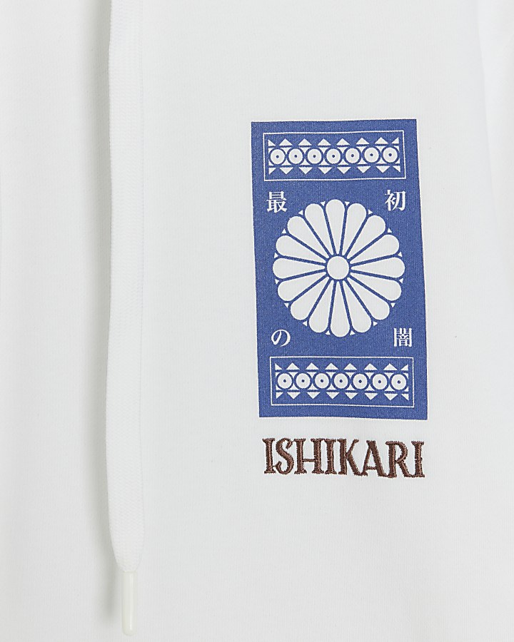 White regular fit graphic Japanese hoodie
