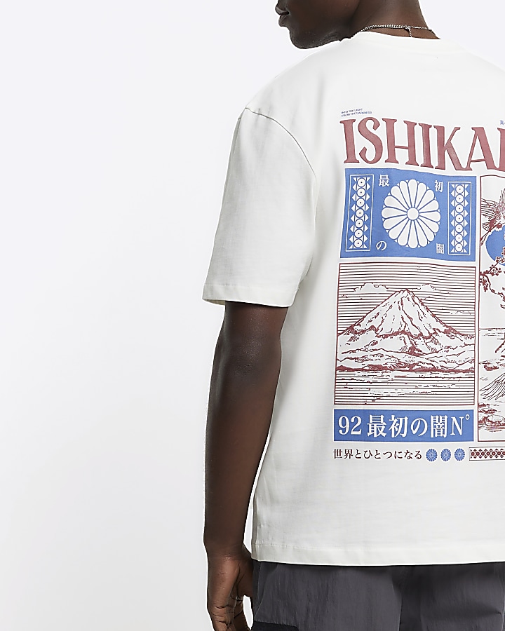 Ecru Regular Fit Japanese Graphic T-Shirt
