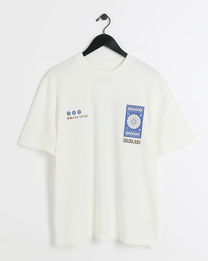 Beige Regular Fit Japanese Graphic T-Shirt
