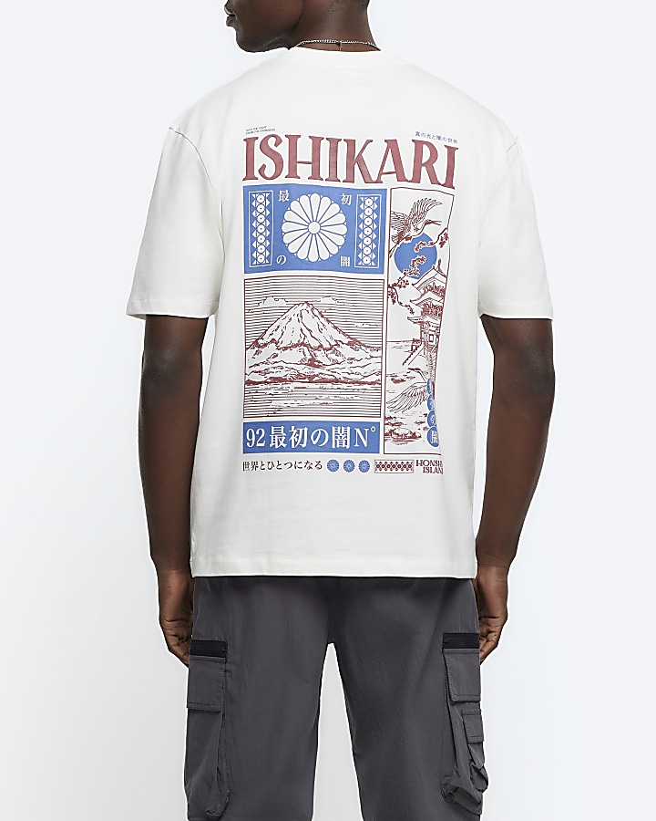 Beige Regular Fit Japanese Graphic T-Shirt