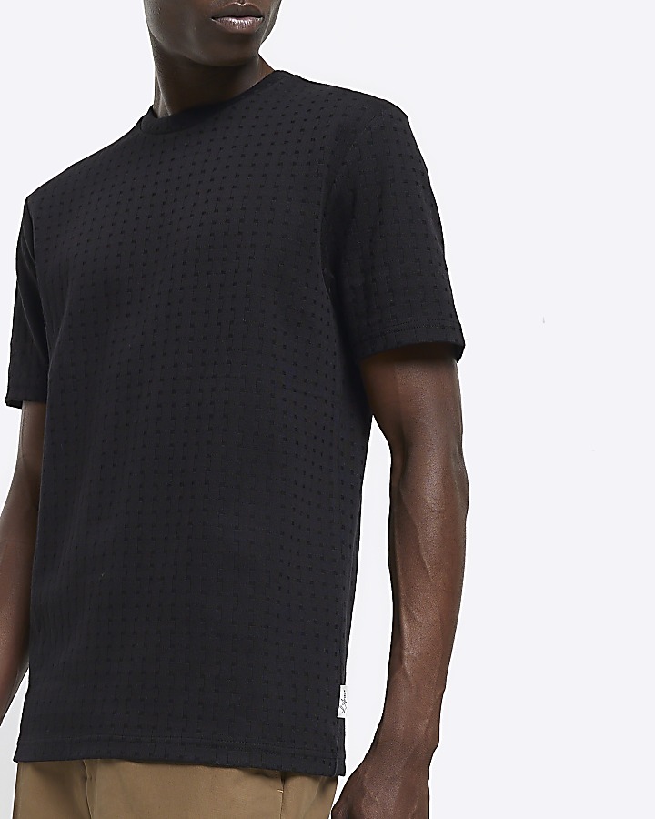 Black slim fit jacquard weave t-shirt