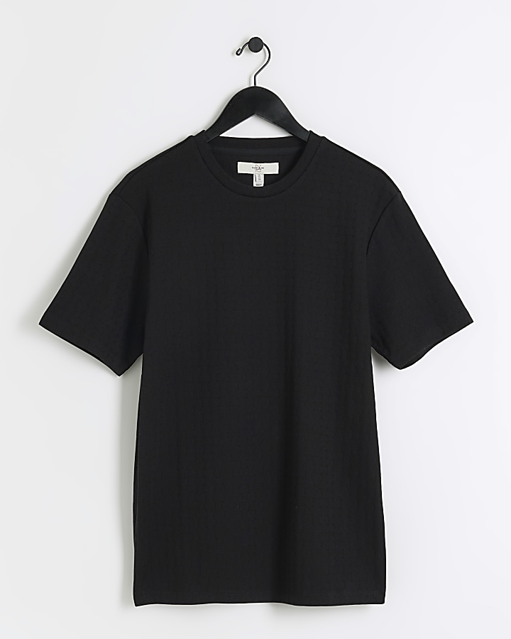 Black slim fit jacquard weave t-shirt