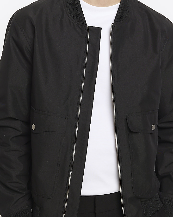 Black regular fit pocket bomber jacket