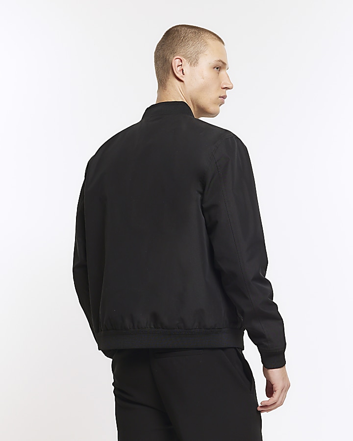 Black regular fit pocket bomber jacket
