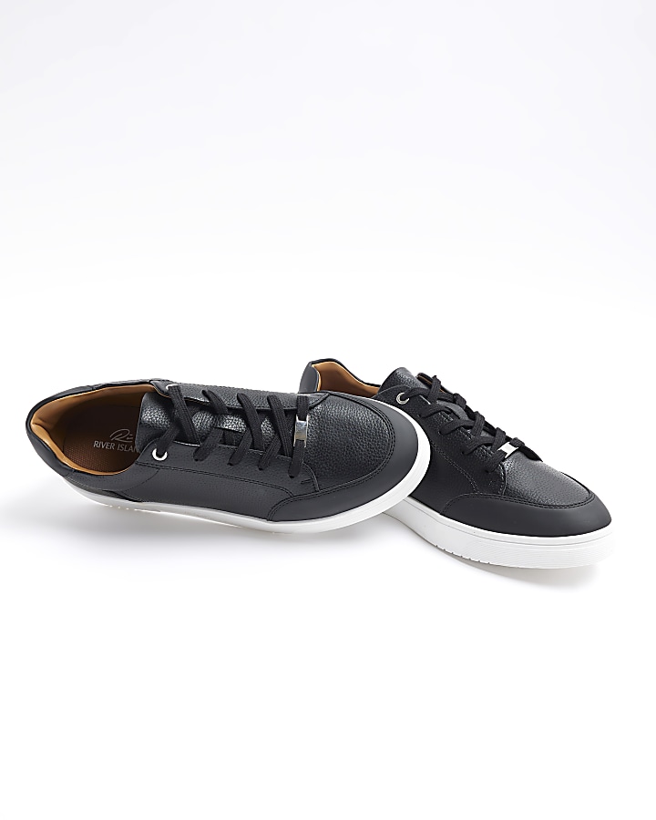 Black textured lace up trainers | River Island