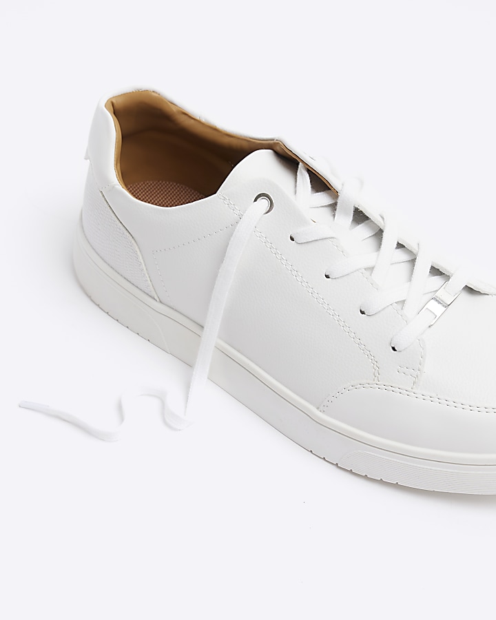 White textured lace up trainers