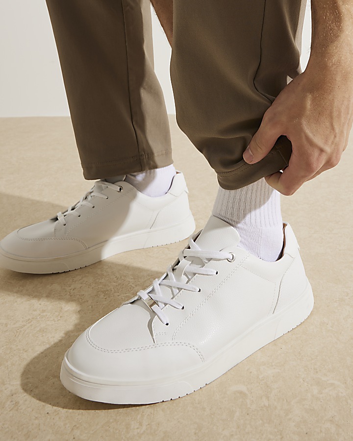 White textured lace up trainers