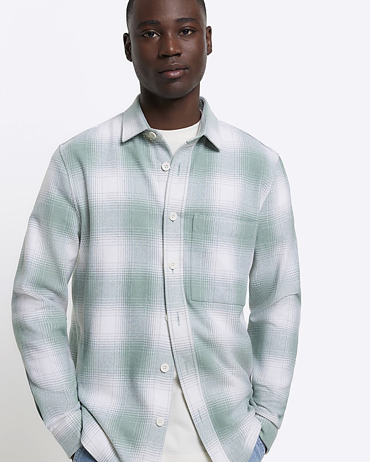 Green regular fit check long sleeve shirt
