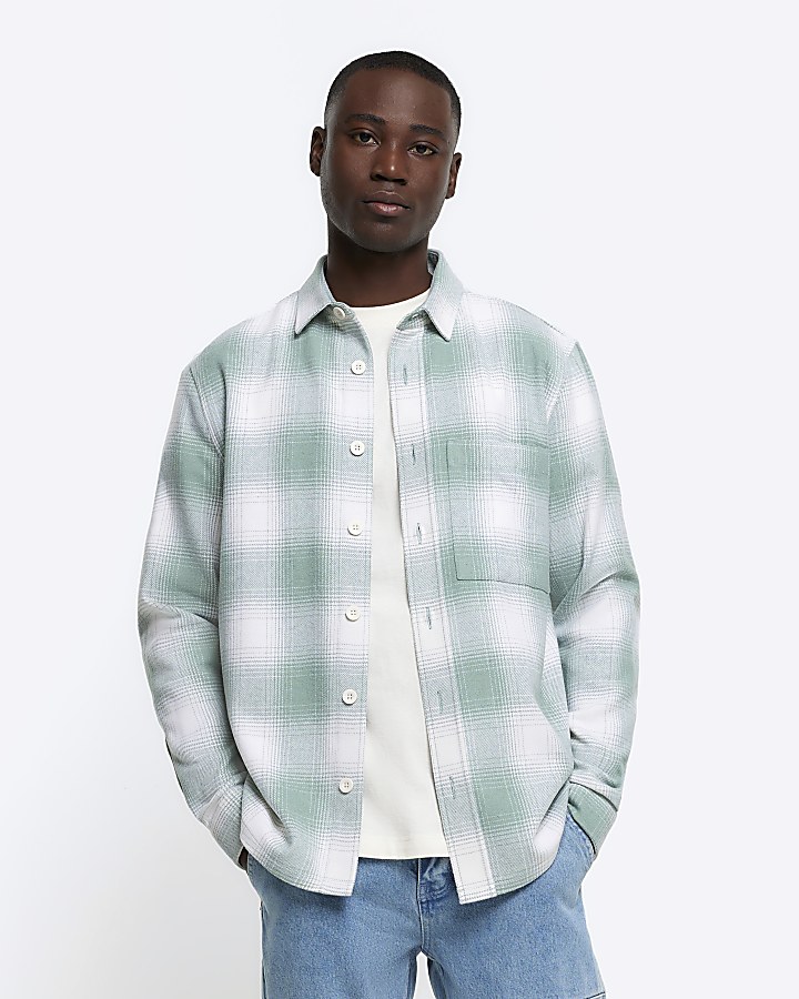 Green regular fit check long sleeve shirt