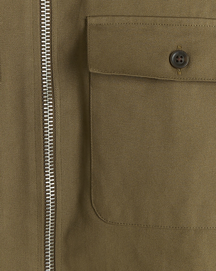 Khaki regular fit zip up overshirt | River Island