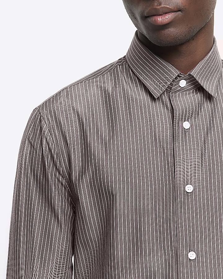 Grey regular fit stripe long sleeve shirt