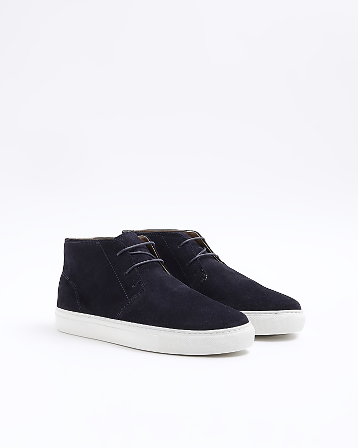 Navy suede lace up chukka boots River Island