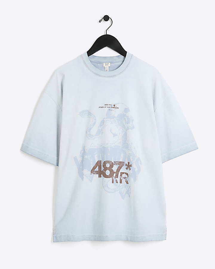 Blue oversized fit graphic t-shirt