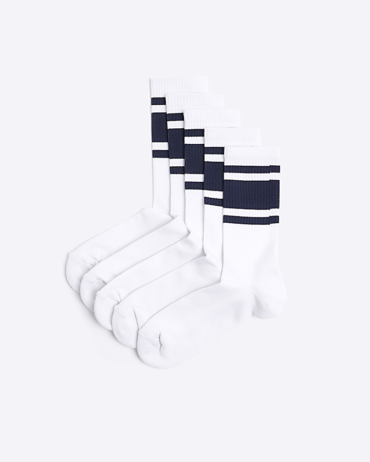 5PK white stripe tube socks River Island