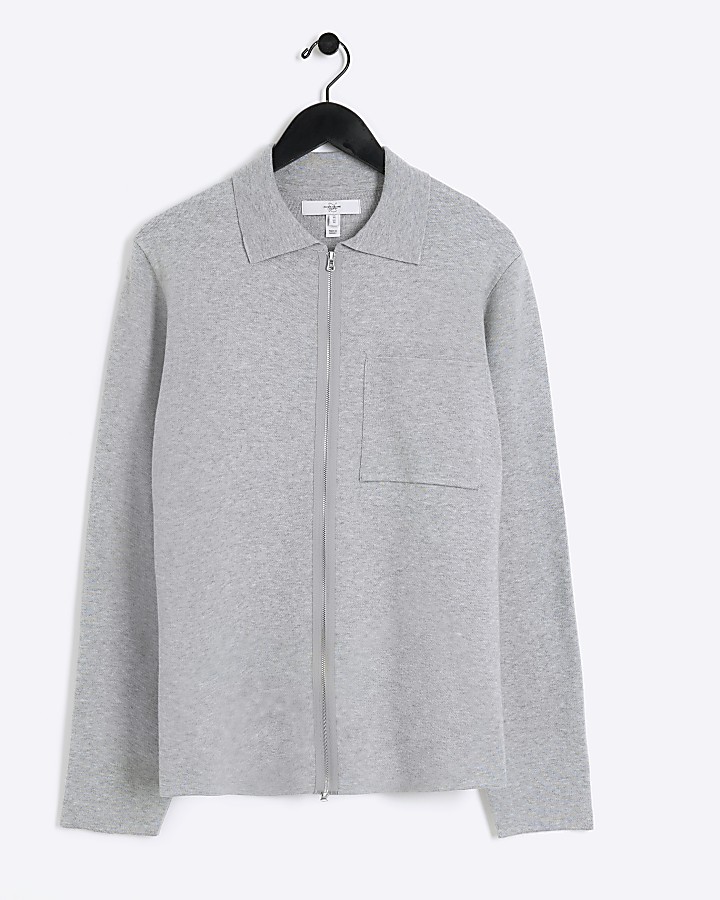 Grey regular fit zip up jumper