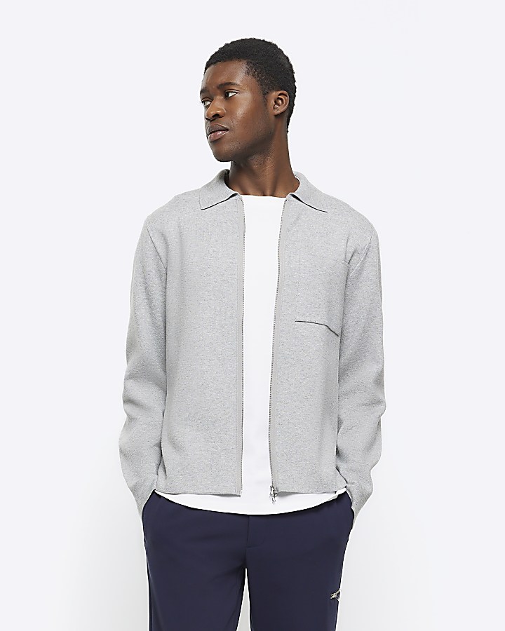 Grey regular fit zip up jumper