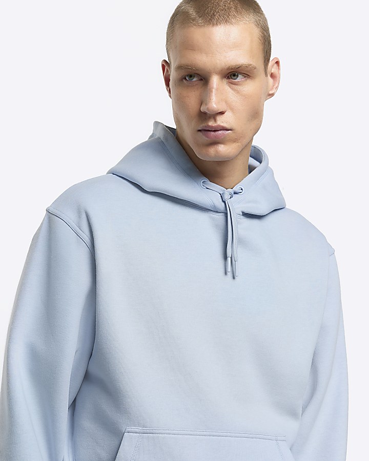 Blue regular fit essential panel hoodie