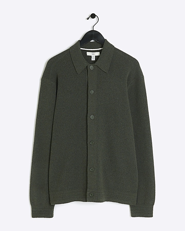Green slim fit boucle knit cardigan