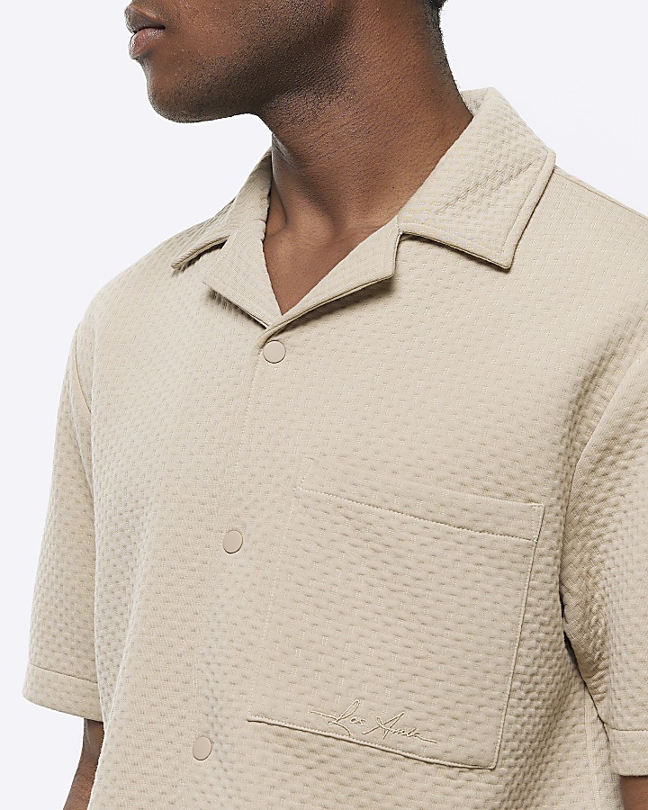 Stone regular fit quilted revere shirt