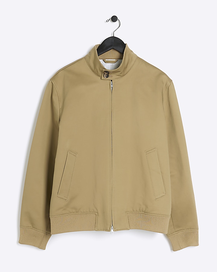 Stone regular fit funnel Harrington jacket River Island