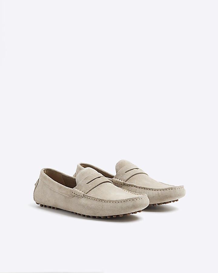 Stone suede driver shoes | River Island