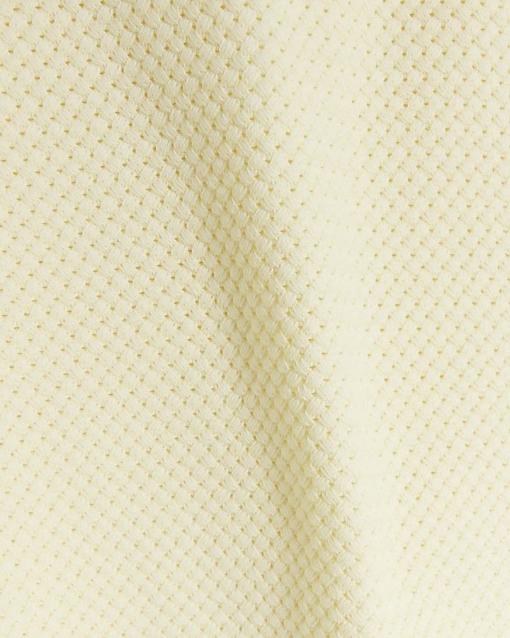 Yellow slim fit textured knit t-shirt