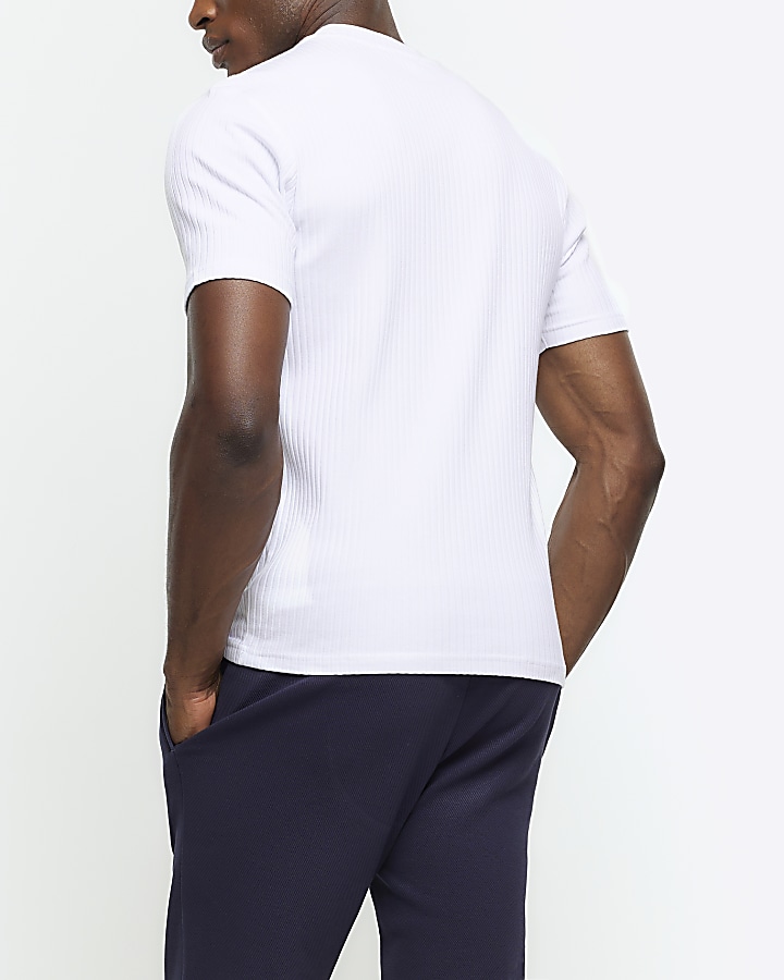 White muscle fit textured rib t-shirt