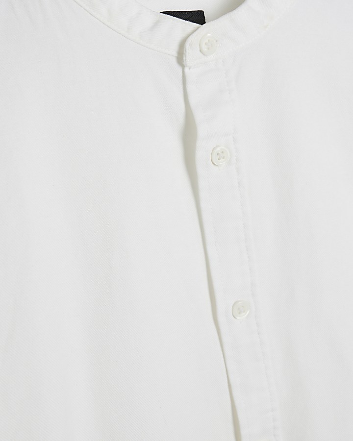 White slim fit grandad collar shirt | River Island