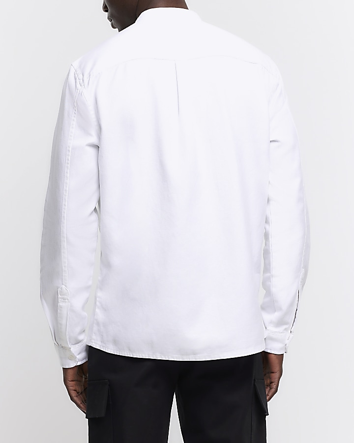 White slim fit grandad collar shirt