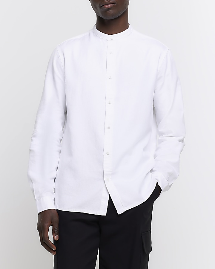 White slim fit grandad collar shirt