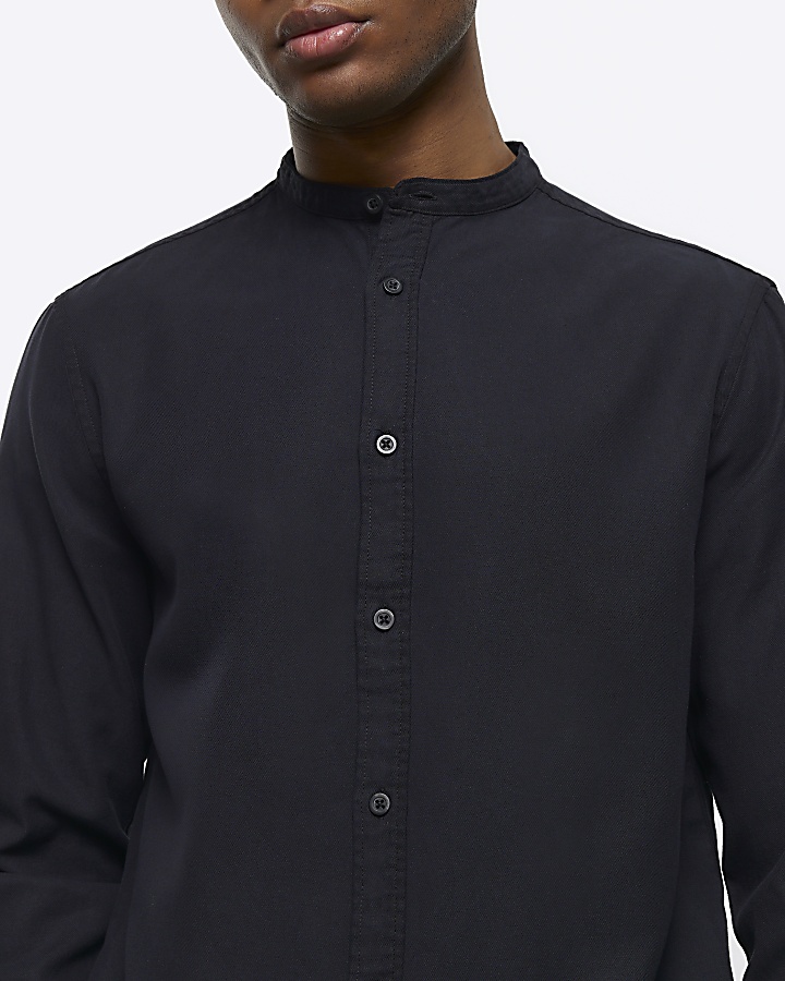 Black slim fit grandad collar shirt