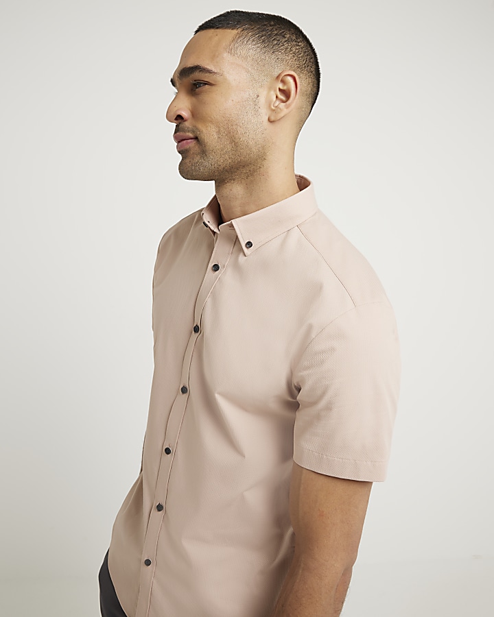 Pink muscle fit textured shirt