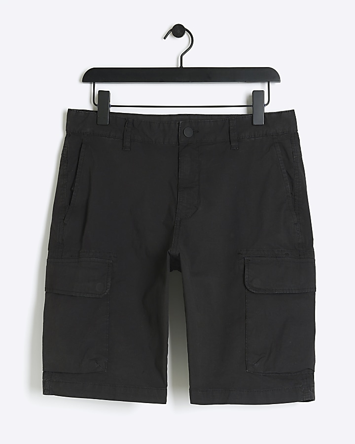 Black regular fit cargo shorts River Island
