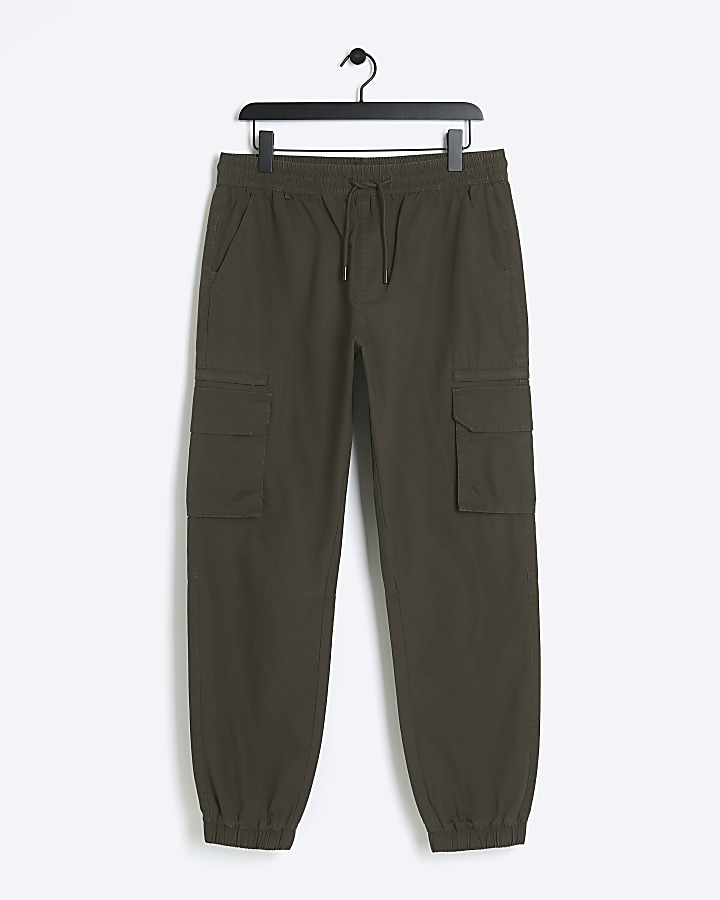 Green slim fit ripstop cargo trousers