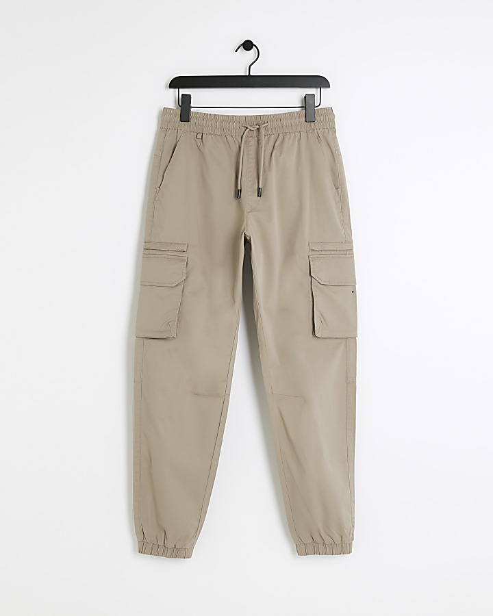 Stone regular fit cuffed cargo trousers